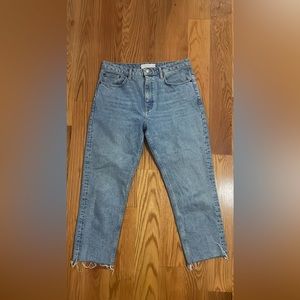 Topshop straight mom jeans, slightly cropped and distressed fringe.